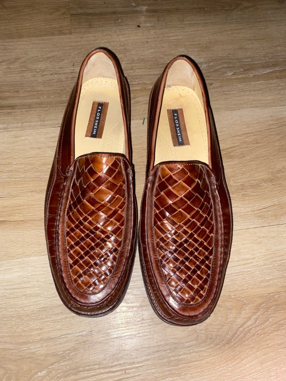 Florsheim Cognac Brown Woven Leather Slip-On Loafers
